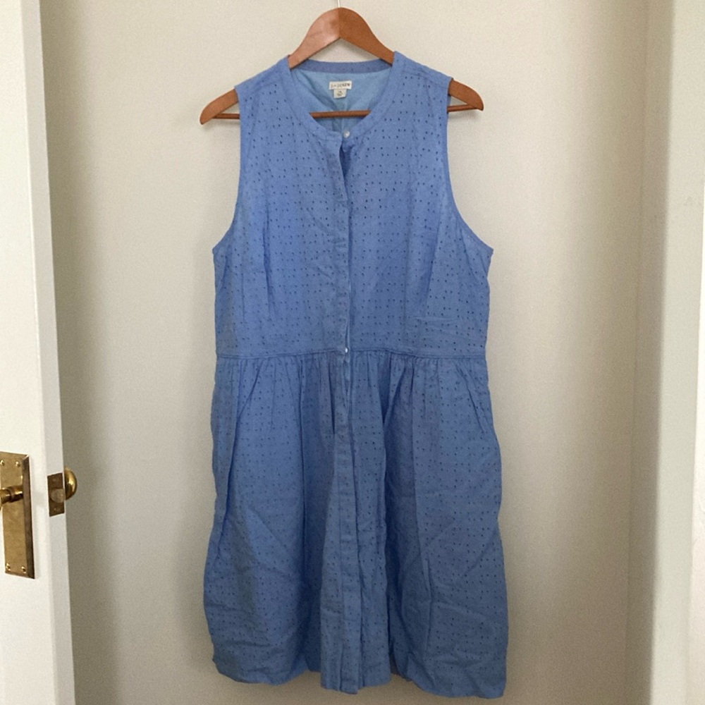 J. By J.Crew Blue Sleeveless Eyelet Size 18 Shirtdress (with pockets!)